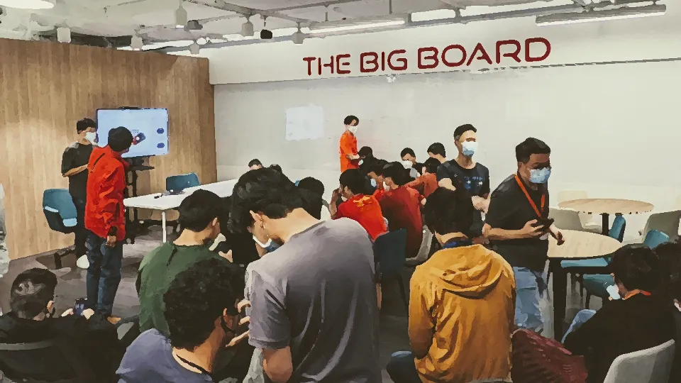 AIAP apprentices gathered at The Big Board room at AI Singapore during a presentation
